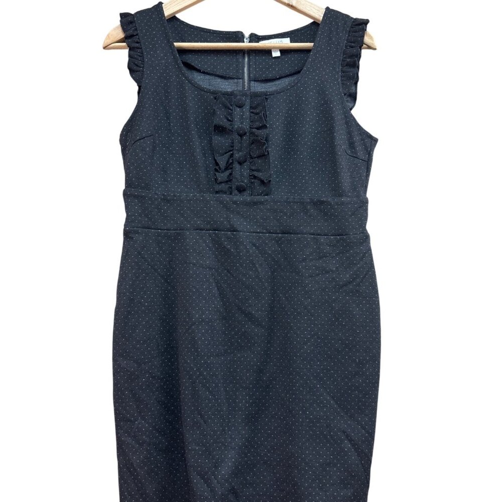 Black Polka Dot Sleeveless Dress With Ruffle Details & Back Zipper Closure